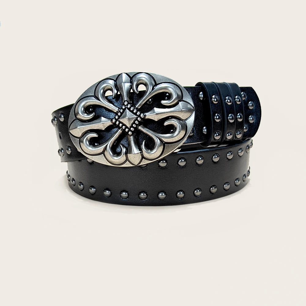 Unisex Jeans Belt Female Punk 3.8cm Wide Belts For Women Plus Size Luxury Designer Cross Men's belt Gothic Rivet Waistband Male