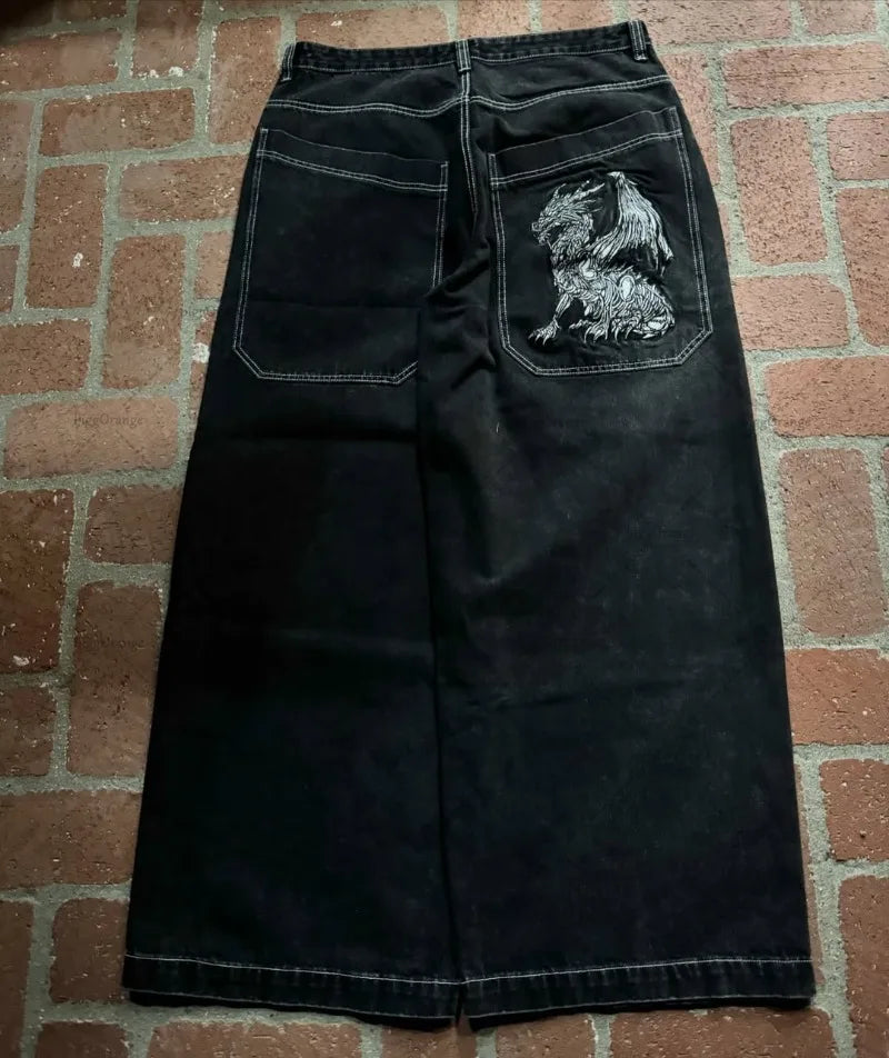 Gothic Harajuku Retro Streetwear Trousers Vintage High Street Baggy Y2K Jeans Women Hip-hop Punk High Waist Wide-leg Pants Men