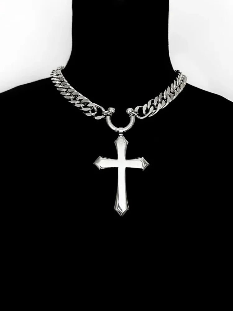 1 Piece Personalized Fashion Cross Y2K Punk Style Stainless Steel Silver Color Pendant Necklace for Men and Women
