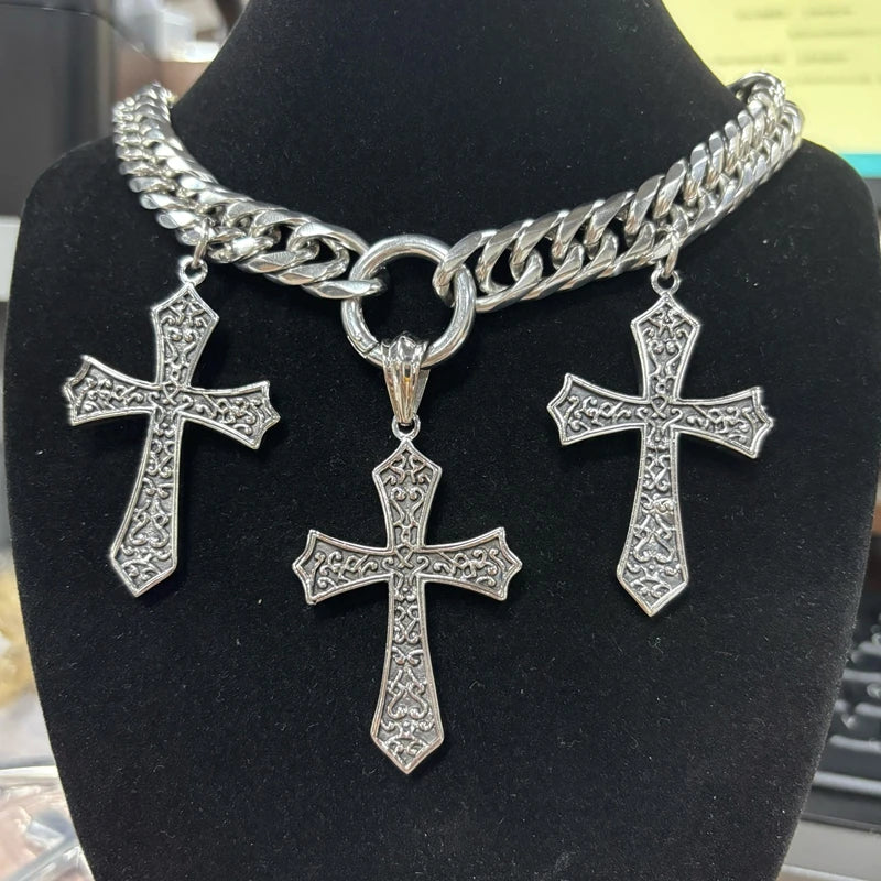 KALEN Personalized Cross Pendant Necklace Men's Women's Choker 13mm Chunky Shiny Stainless Steel Jewelry Street Accessories