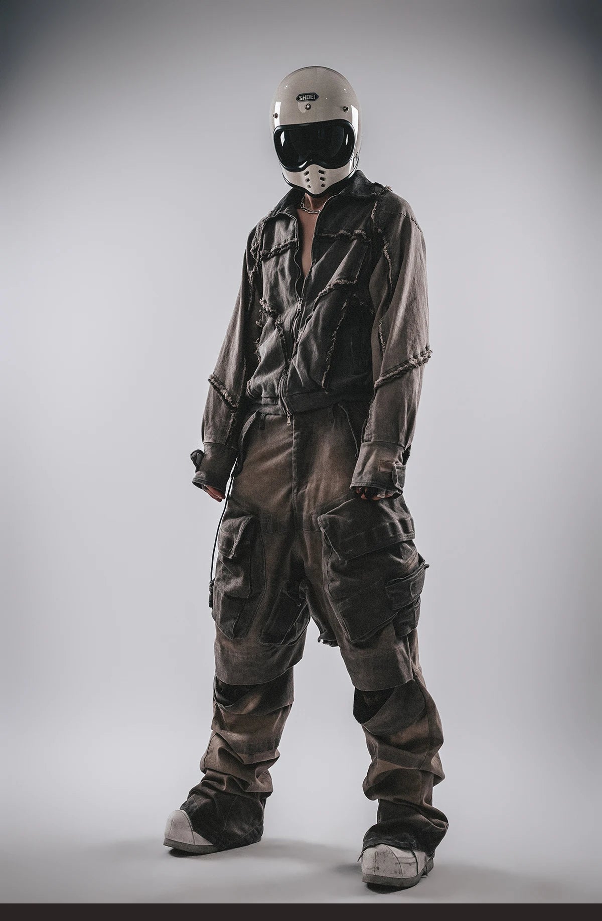 Waste Soil Style Washed Frayed Rough Edge Short Jacket Men Profile Distressed Flip Collar Coat