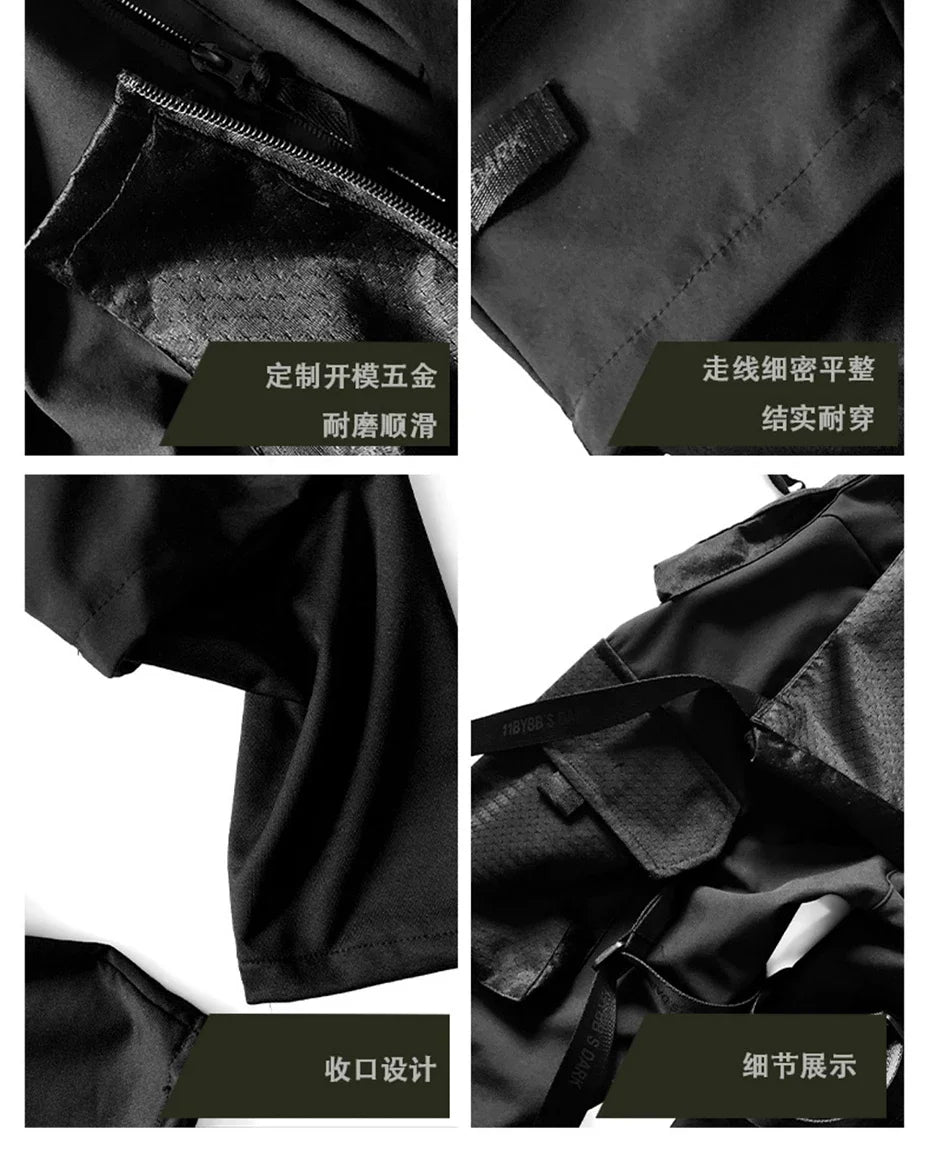 Punk Techwear Cargo Pants Big Pockets Ribbons Oversized Hip Hop Black Pants Joggers Streetwear Harajuku Loose Harem Trousers