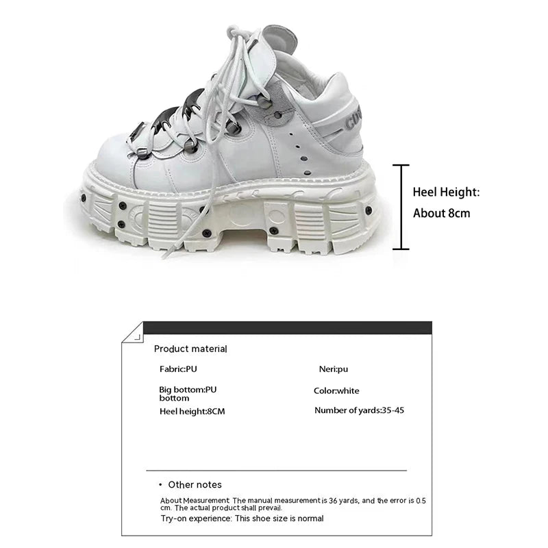 New Women Shoes Punk Style Lace-up Heel Height 6CM Platform Shoes Woman Gothic Ankle Rock Boots Metal Decor Woman Sneakers