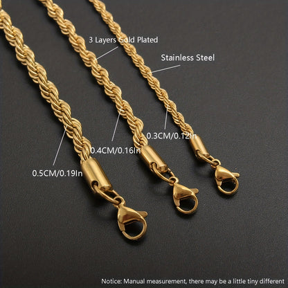 1pc Stainless Steel Twisted Chain Hip Hop Pendant Necklace for Men and Women