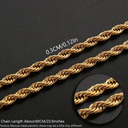 1pc Stainless Steel Twisted Chain Hip Hop Pendant Necklace for Men and Women