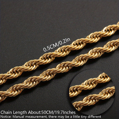 1pc Stainless Steel Twisted Chain Hip Hop Pendant Necklace for Men and Women