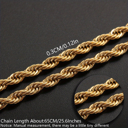 1pc Stainless Steel Twisted Chain Hip Hop Pendant Necklace for Men and Women