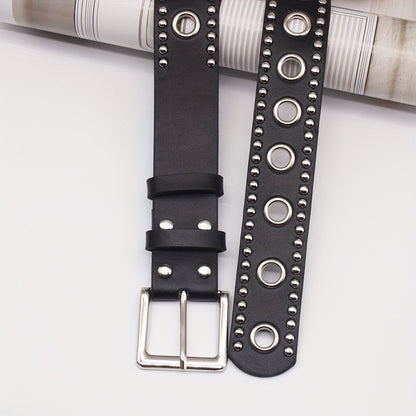 Punk Eyelet Rivet Studded Belts Black Hip Hop PU Waistband Trendy Jeans Pants Belt For Women & Men