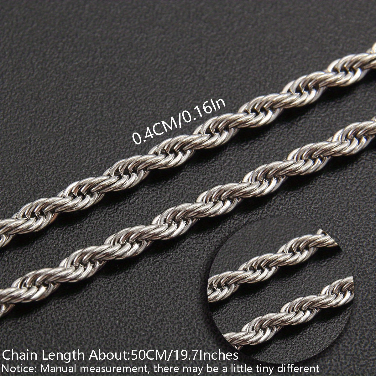 1pc Stainless Steel Twisted Chain Hip Hop Pendant Necklace for Men and Women