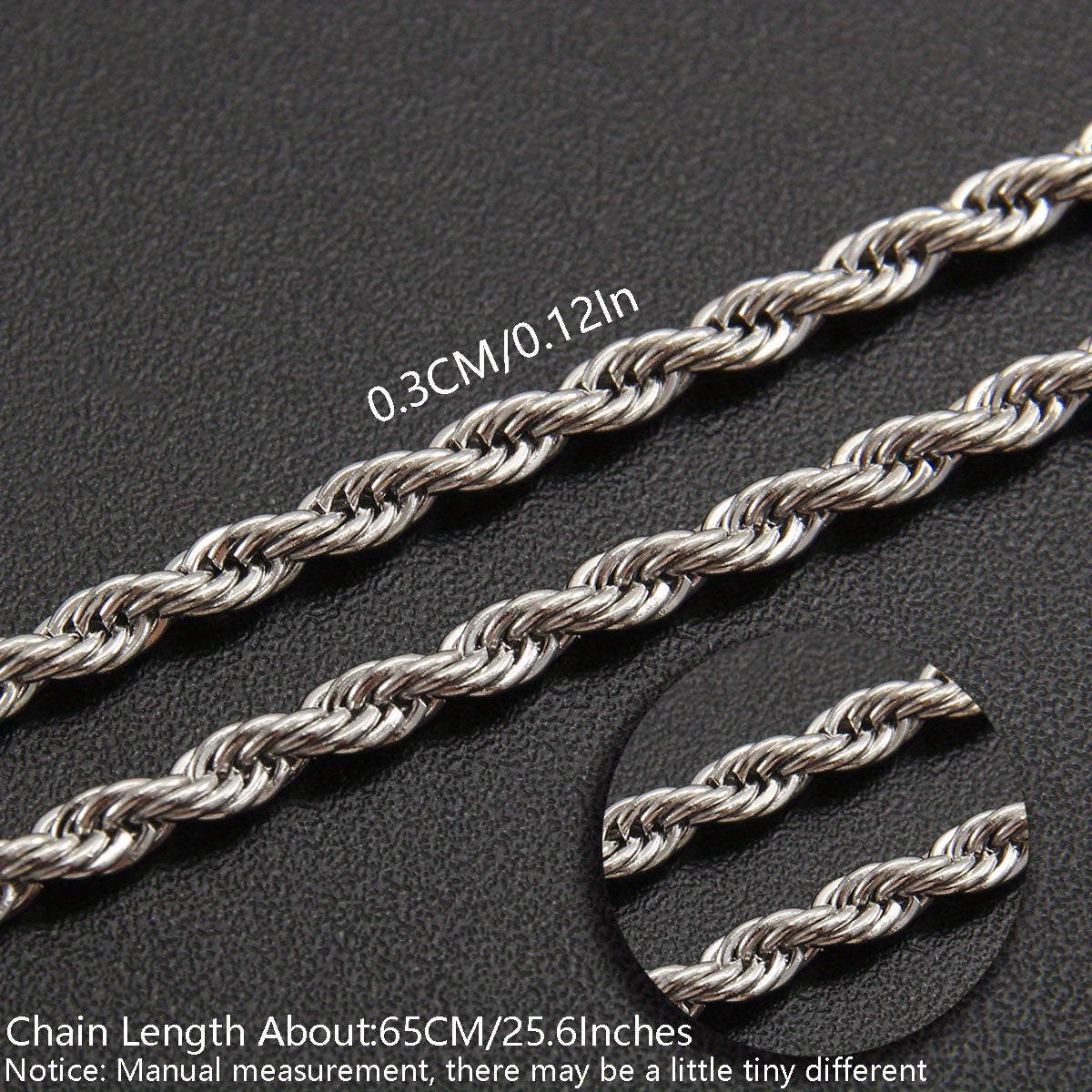 1pc Stainless Steel Twisted Chain Hip Hop Pendant Necklace for Men and Women