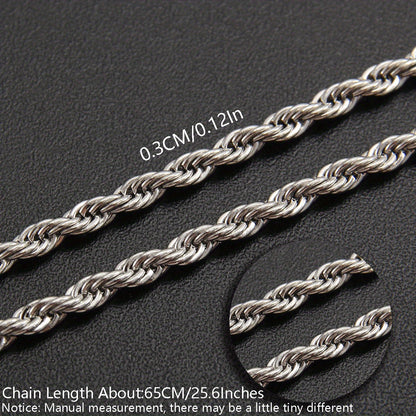 1pc Stainless Steel Twisted Chain Hip Hop Pendant Necklace for Men and Women