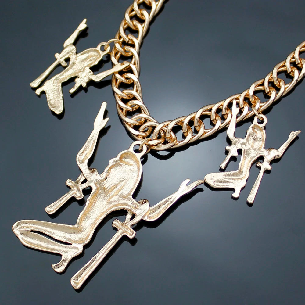 Vintage Egypt Triple Ankh Cross Pendant Necklace For Woman Amulet Chunky Chain Necklace Fashion Jewelry Accessories Gifts