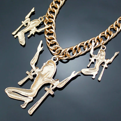 Vintage Egypt Triple Ankh Cross Pendant Necklace For Woman Amulet Chunky Chain Necklace Fashion Jewelry Accessories Gifts