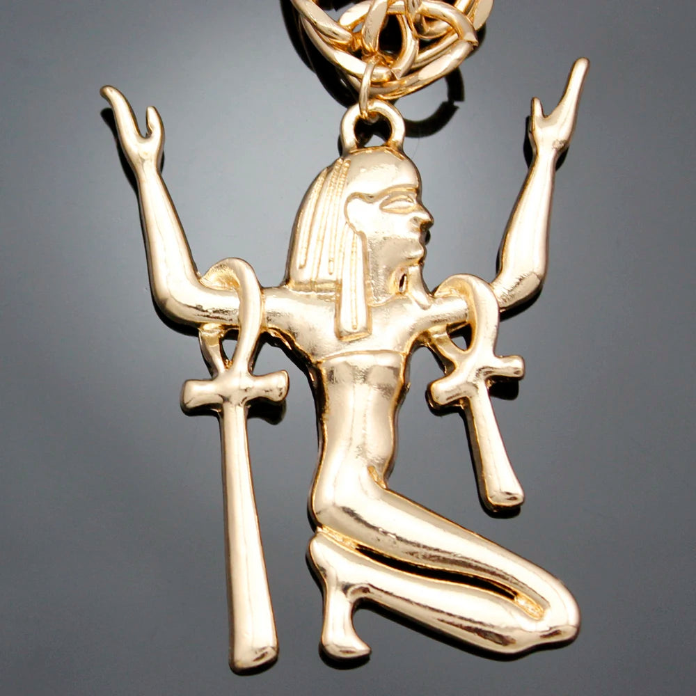 Vintage Egypt Triple Ankh Cross Pendant Necklace For Woman Amulet Chunky Chain Necklace Fashion Jewelry Accessories Gifts