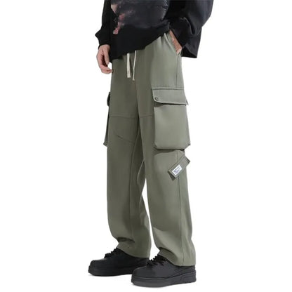 Hip Hop Pants Drawstring Wide Leg Sweatpants Y2K Oversized Baggy Cargo Pants Multi-pockets Loose Men Joggers Trousers Sports