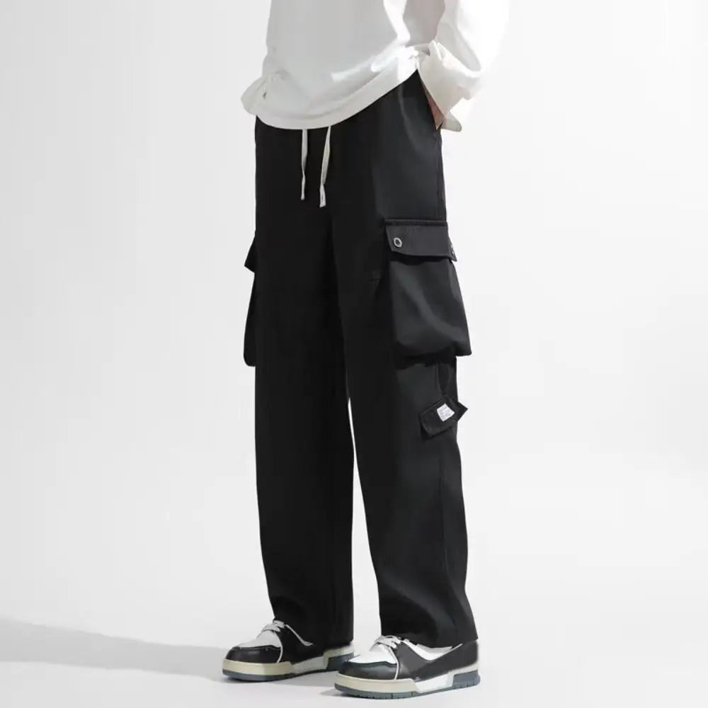 Hip Hop Pants Drawstring Wide Leg Sweatpants Y2K Oversized Baggy Cargo Pants Multi-pockets Loose Men Joggers Trousers Sports