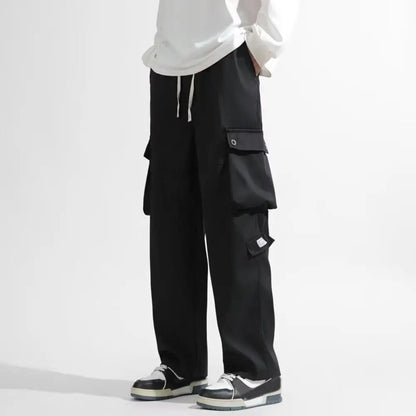 Hip Hop Pants Drawstring Wide Leg Sweatpants Y2K Oversized Baggy Cargo Pants Multi-pockets Loose Men Joggers Trousers Sports
