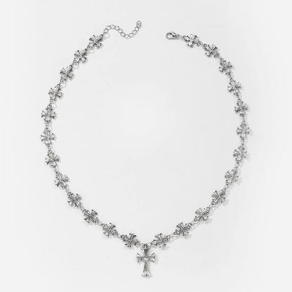 Punk Vintage Silver Cross Patchwork Necklace Ladies Gothic Design Charm Clavicle Chain Y2k Holiday Party Accessorie Jewelry Gift