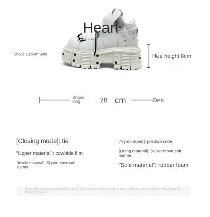 2025 Cyberpunk Heavy Metal Women's Small Height Increasing Lace-up Men Tabby Dark Goth Rock Platform Shoes 8cm