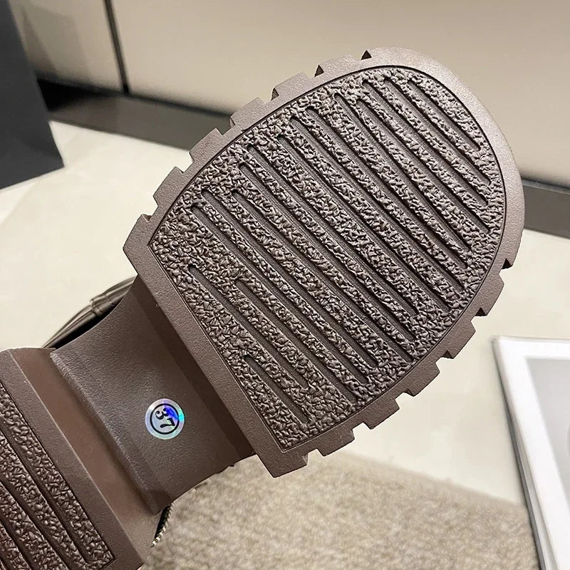 Shoes for Women Belt Buckle Women's Boot Fashion Side Zipp Modern Boots Women High Quality Round Toe Mid-Calf Zapatos