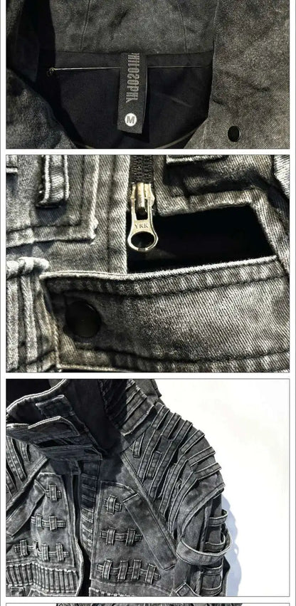HKSH Spring Autumn Men Punk Waste Land Pleated Asymmetric Loop Vintage Washed Cotton Jacket Techwear Dark Motorcycle Coat HK4372