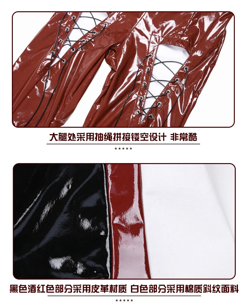 2025 Fashion Girls Jazz Dance Clothes Leather Tops Trousers Red Performance Suit Hip Hop Dance Costume Kids Stage Wear  BL18021