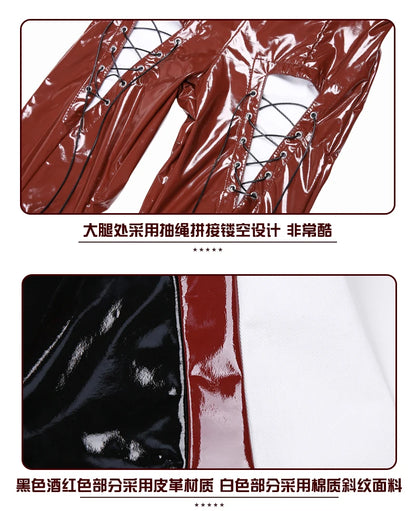 2025 Fashion Girls Jazz Dance Clothes Leather Tops Trousers Red Performance Suit Hip Hop Dance Costume Kids Stage Wear  BL18021