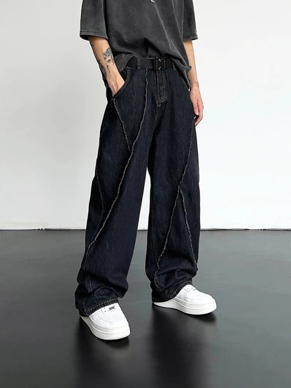 2025 Men HipHop Distressed Jeans Pants Men Ripped Patchwork Denim Pants Male Oversized Loose Casual Streetwear Wide Leg Trousers