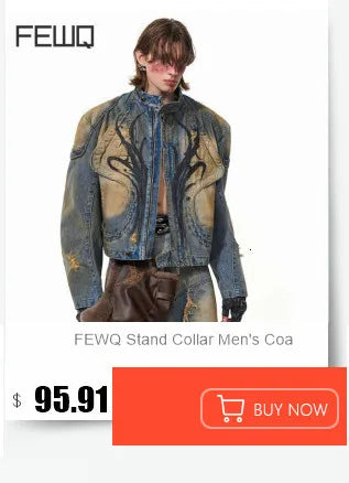 FEWQ High Street Men's PU Leather Jackets Stand Collar Shoulder Pads Dirty-dying Contrast Color Loose Male Short Coats 24K5621