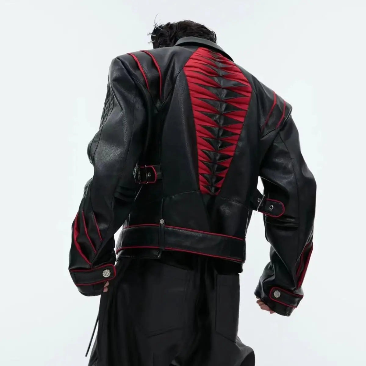 Niche Deconstruction Design Short PU Leather Clothing Heavy Industry Stitching Advanced Motorcycle Jacket