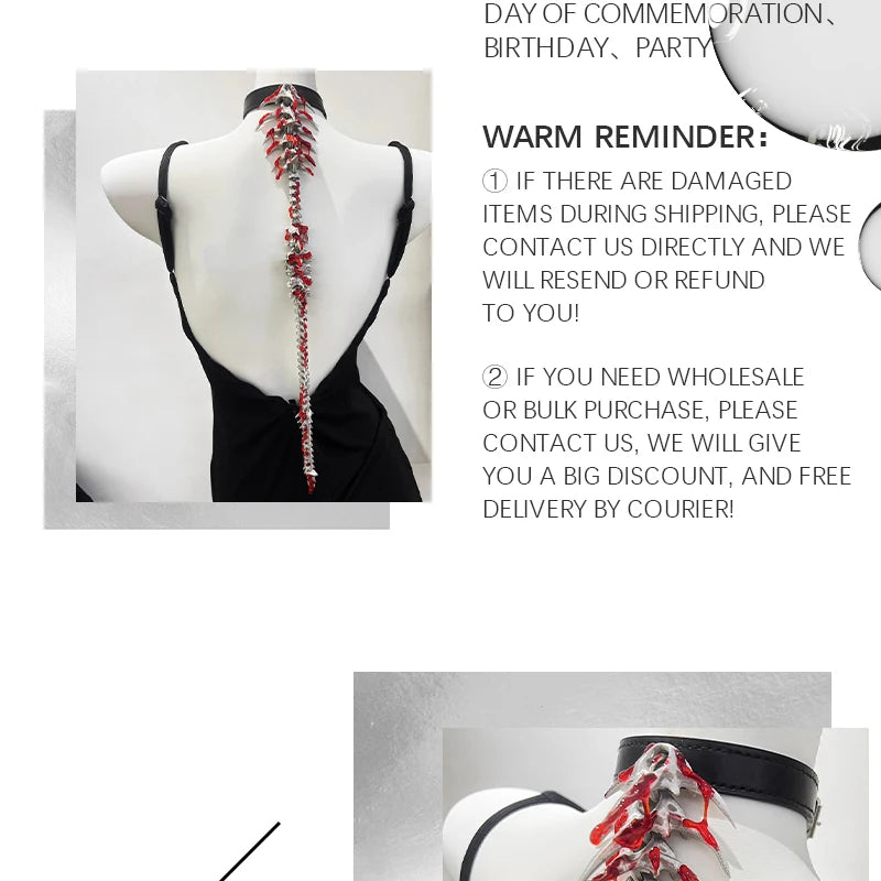 ZHUHE A Silver Blood Drop Necklace With A Spine On The Back, A Subculture Choker, Dark And Niche Gothic Cosplay