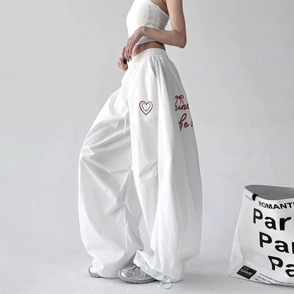 Jazz Dance Black Pants Women High Waisted Harajuku Y2K American Trousers Street Embroidered Vintage Solid Lazy Hiphop Pants