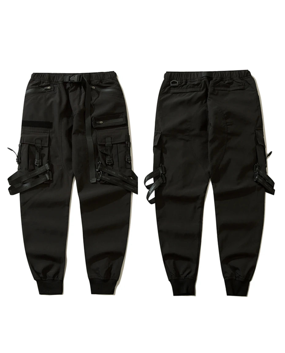 Hip Hop Tactical Cargo Pants Men Ribbons Joggers Trousers 2023 Spring Functional Elastic Waist Fahsion Streetwear Pant