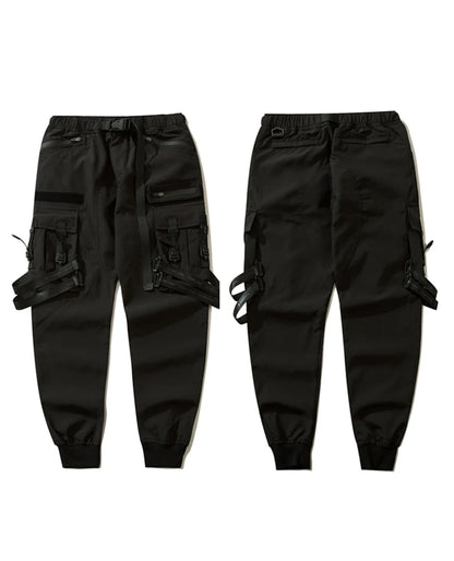 Hip Hop Tactical Cargo Pants Men Ribbons Joggers Trousers 2023 Spring Functional Elastic Waist Fahsion Streetwear Pant