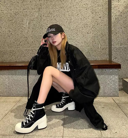 Fashionable High Top Canvas Shoes Classic Retro Casual Shoes Thick Soled Sports Shoes Height Increasing Breathable Women's Shoe