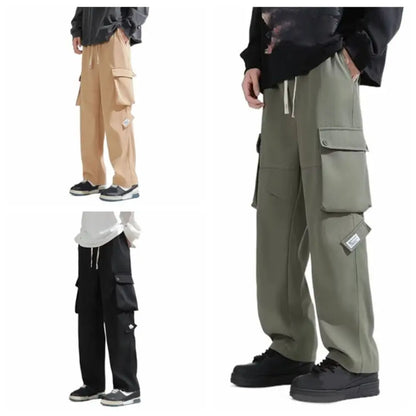 Hip Hop Pants Drawstring Wide Leg Sweatpants Y2K Oversized Baggy Cargo Pants Multi-pockets Loose Men Joggers Trousers Sports