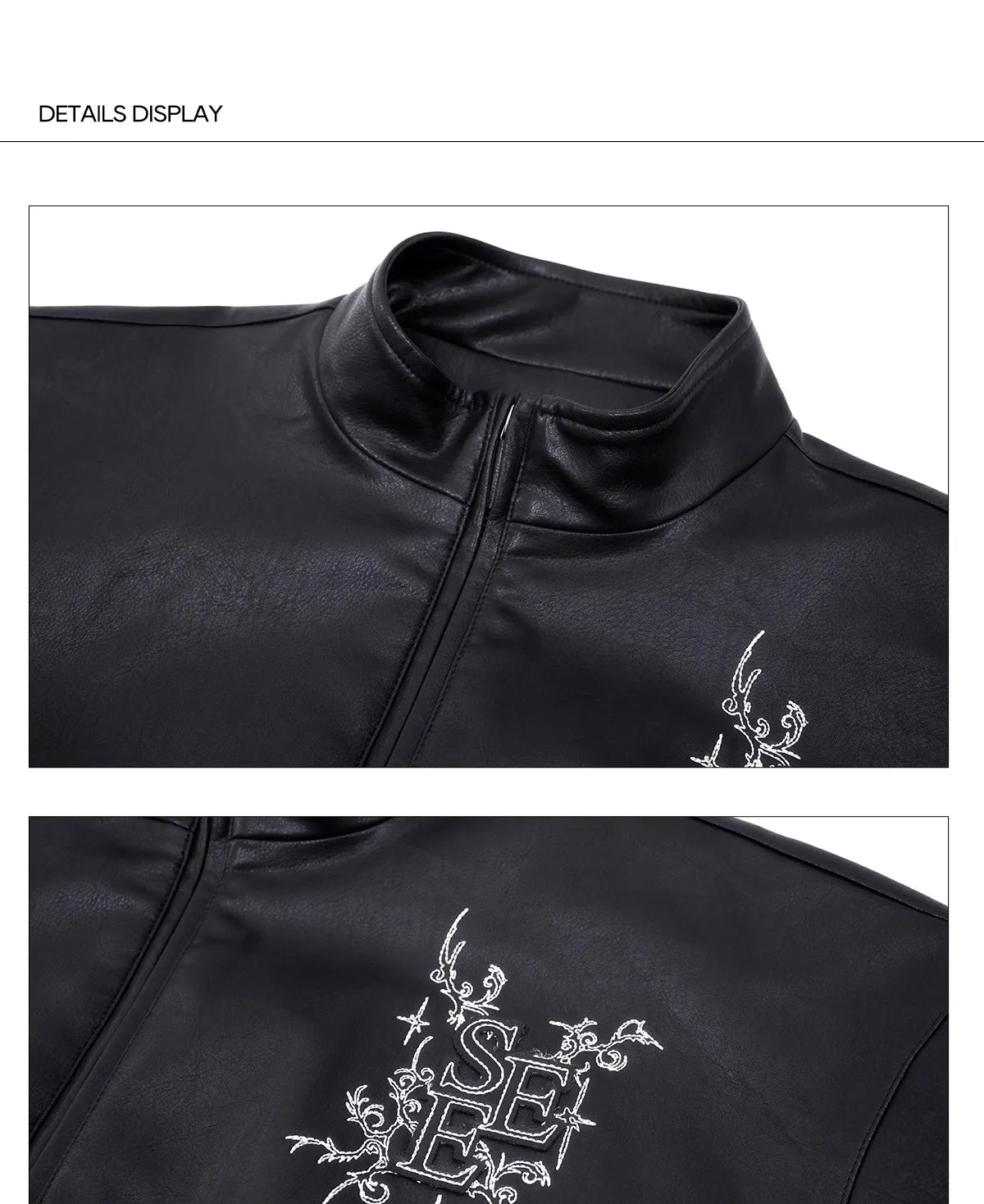 Motorcycle Style Black Short PU Leather Jacket Metal Letter Embroidered Leather Coat Men