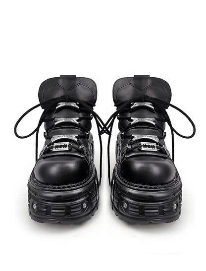 New Women Shoes Punk Style Lace-up Heel Height 6CM Platform Shoes Woman Gothic Ankle Rock Boots Metal Decor Woman Sneakers
