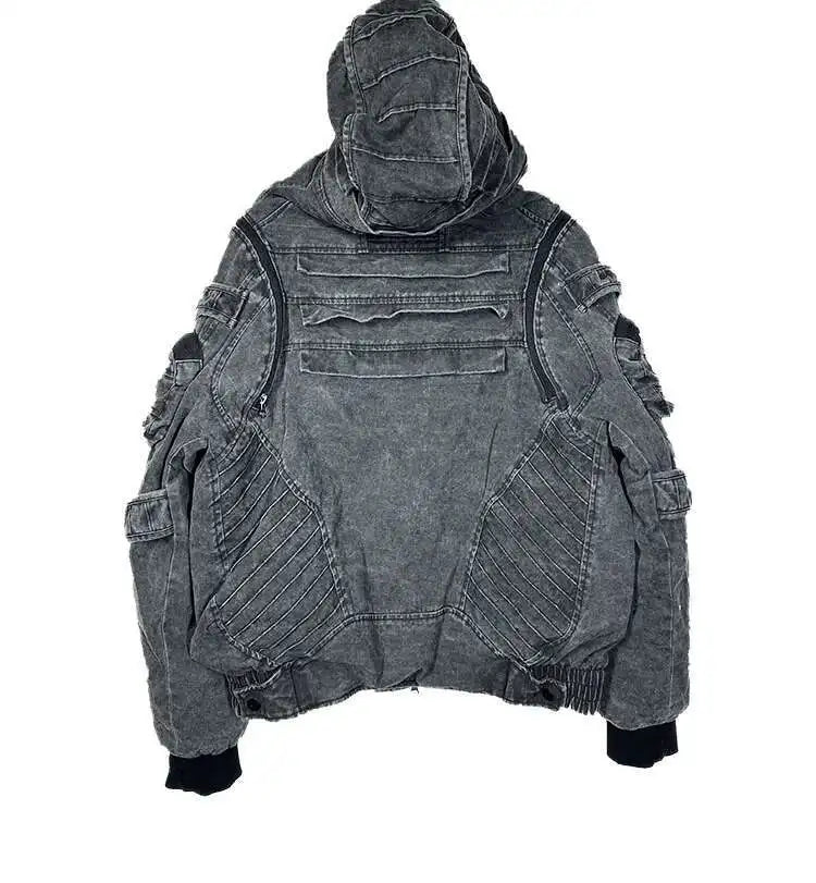 HKSH Autumn Winter Men's Tide Punk Dark Deconstruction Vintage 3D Pockets Techwear High Sense Hooded Cotton Padded Jacket HK3329