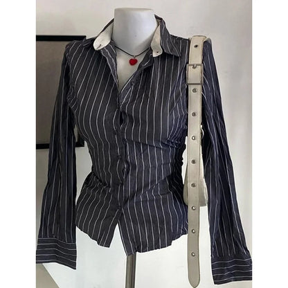 New Striped Long Sleeve Shirt Jacket Women's Summer Design Sensibility Niche slims Smooths Your Silhouette Slimm