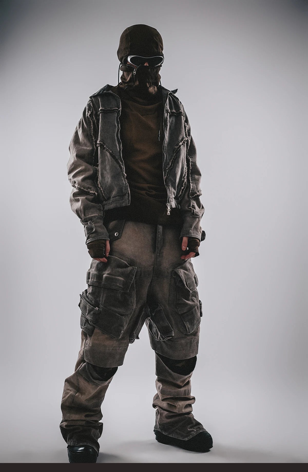 Waste Soil Style Washed Frayed Rough Edge Short Jacket Men Profile Distressed Flip Collar Coat