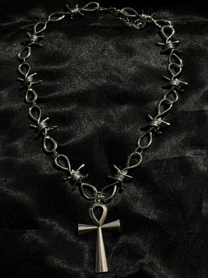 1 Piece Of Personalized And Fashionable Entwined Thorns Cross Gothic Style Metal Silver Color Pendant Necklace 47+5cm
