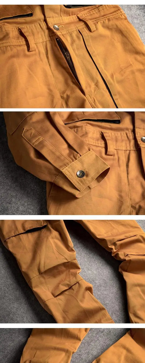 Hip Hop Workwear Pants Jumpsuit Retro Japanese Sle Men's Cuffed Long Pants Personalized Trendy Youth Loose Fit Printed