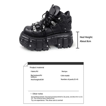 New Women Shoes Punk Style Lace-up Heel Height 6CM Platform Shoes Woman Gothic Ankle Rock Boots Metal Decor Woman Sneakers