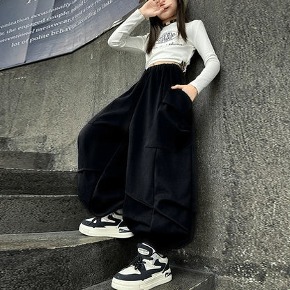 2025 Hot Sale Loose Hip-hop Pants For Girl Kids Fashion High Street Child Black Burgundy Chocolate Trousers Streewear Trackpants