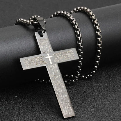GANEMLY 316L Stainless Steel Casting Metal Cross Pendant Necklace For Men Women Punk Hip Hop Chain Collar Jewelry Waterproof