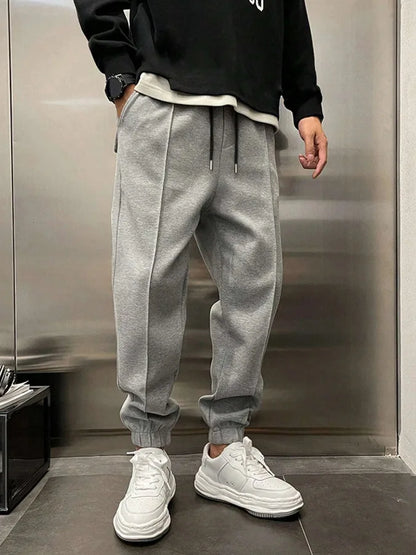 Men's Hip Hop Loose Fit Jogger Pants 2025 Thick Warm Fleece Sweatpants with Drawstring Elastic Cuffs for Casual Streetwear