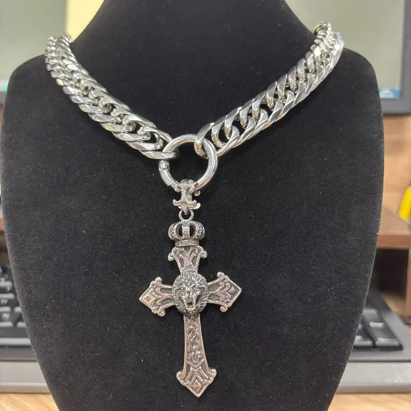 KALEN Personalized Cross Pendant Necklace Men's Women's Choker 13mm Chunky Shiny Stainless Steel Jewelry Street Accessories