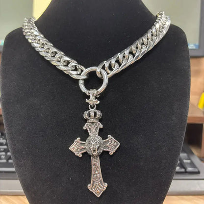 KALEN Personalized Cross Pendant Necklace Men's Women's Choker 13mm Chunky Shiny Stainless Steel Jewelry Street Accessories