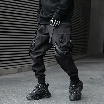 Hip Hop Tactical Cargo Pants Men Ribbons Joggers Trousers 2023 Spring Functional Elastic Waist Fahsion Streetwear Pant